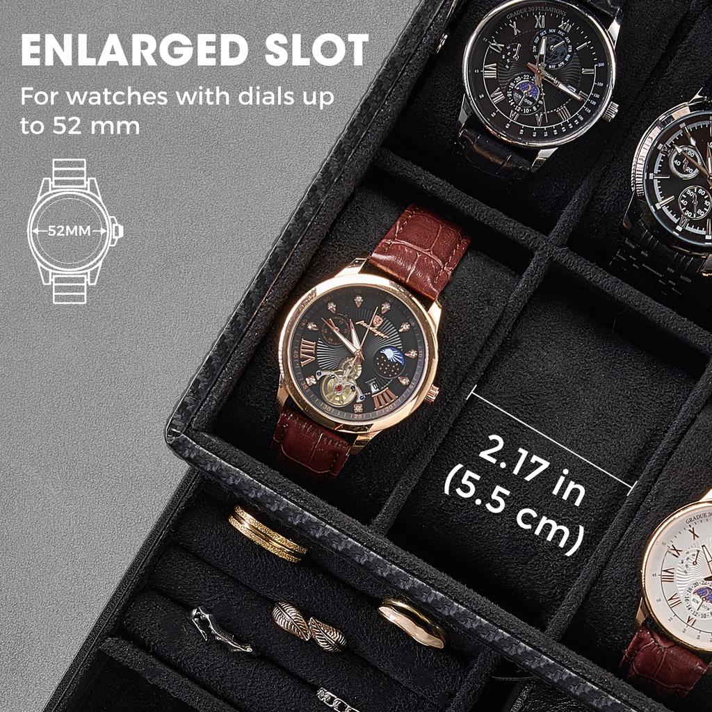 ProCase PU Часы Вмещает 8 Хранение Аксессуар Организует Маленький Идеально для Дней Рождений и Юбилеев Полностью Черный Кейс, 2-уровневый, Часы, Унисекс, Коробка, Кейс,