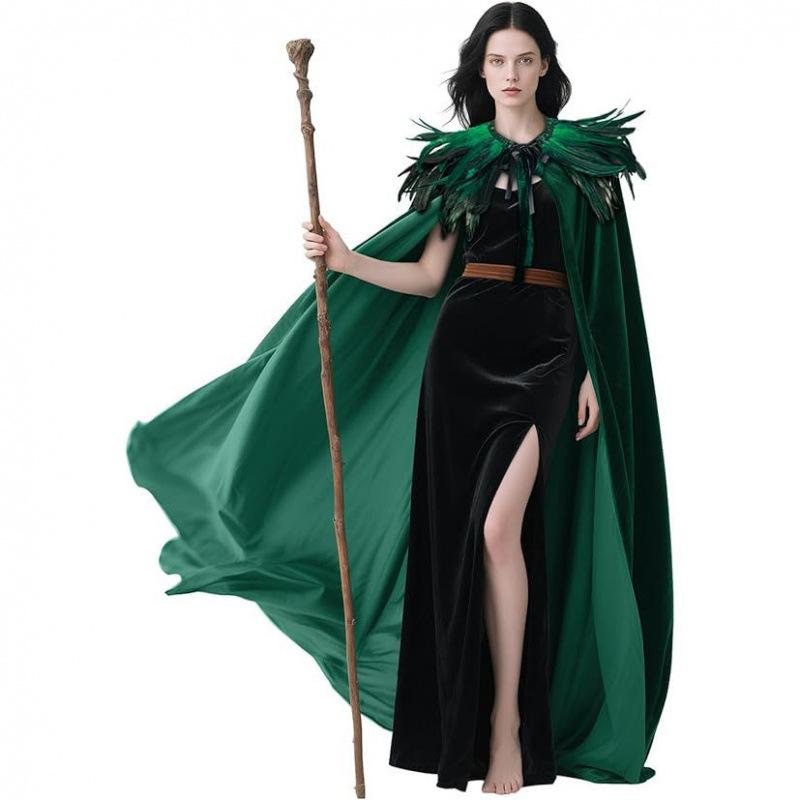 Women Halloween Solid Color Cape Long Cloak Cosplay Party Costume Casual Gothic Stage Dress Up Cape For Festival