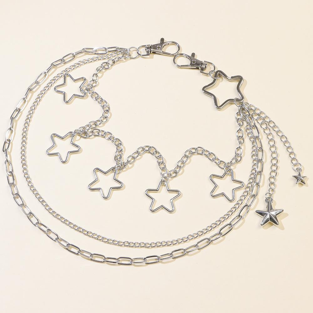 Новая поясная цепочка, модная и персонализированная полая пятиконечная звезда многослойная металлическая цепочка для брюк, универсальная хип-хоп цепочка для брюк тренд