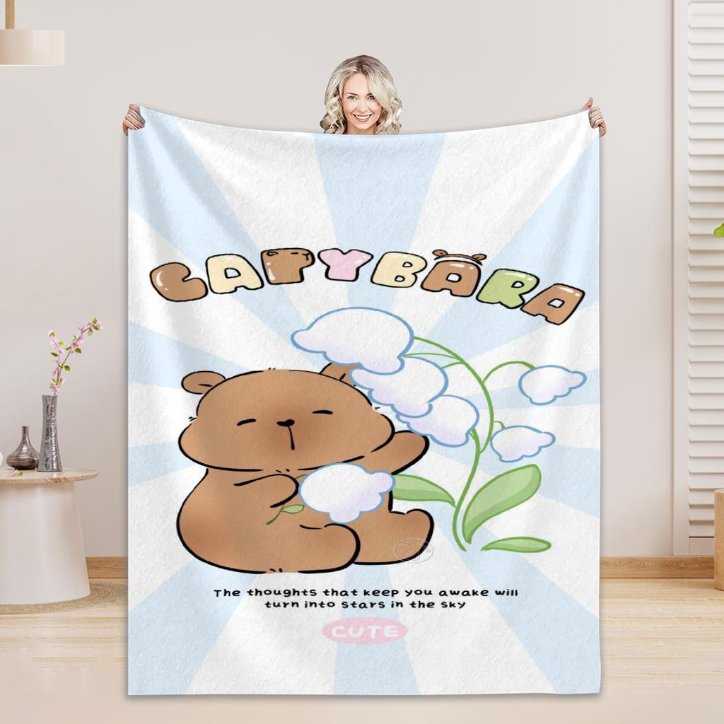 1pc Blankets Lovely Capybara Printed Flannel Blanket Quality Soft Warm Throw Blanket Winter Kids Couch Bed Fluffy Bedspread