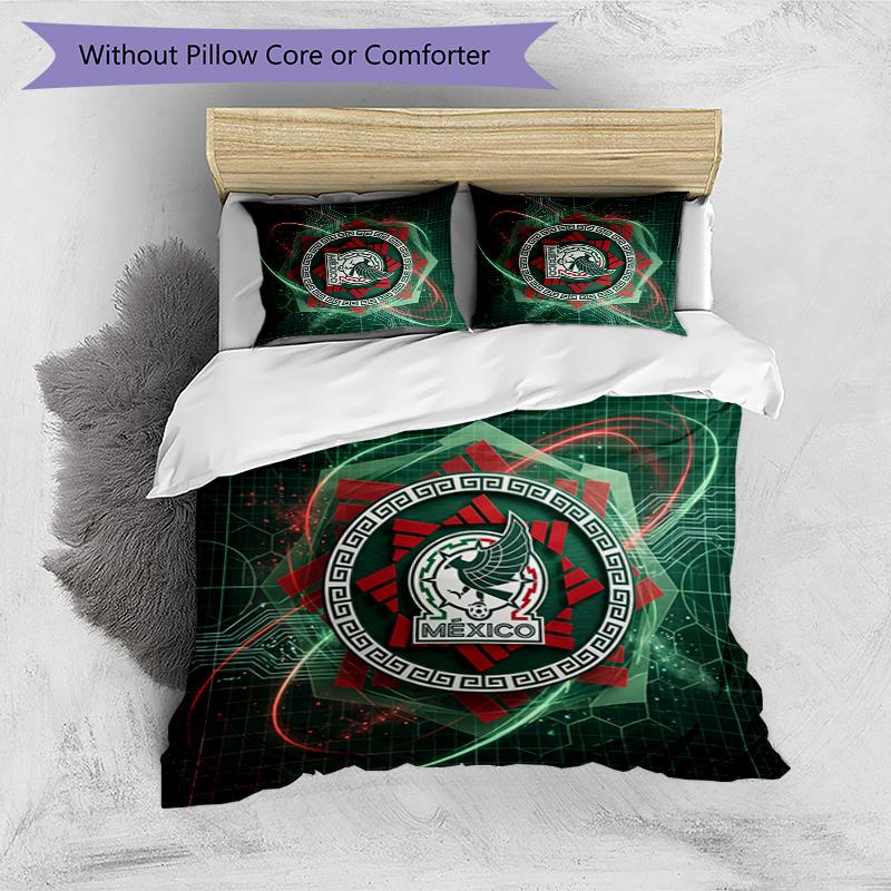 Mexico footbal Printed Bedding 3 Piece Set Cozy Breathable Bed Cover Set as Housewarming Holiday Gift