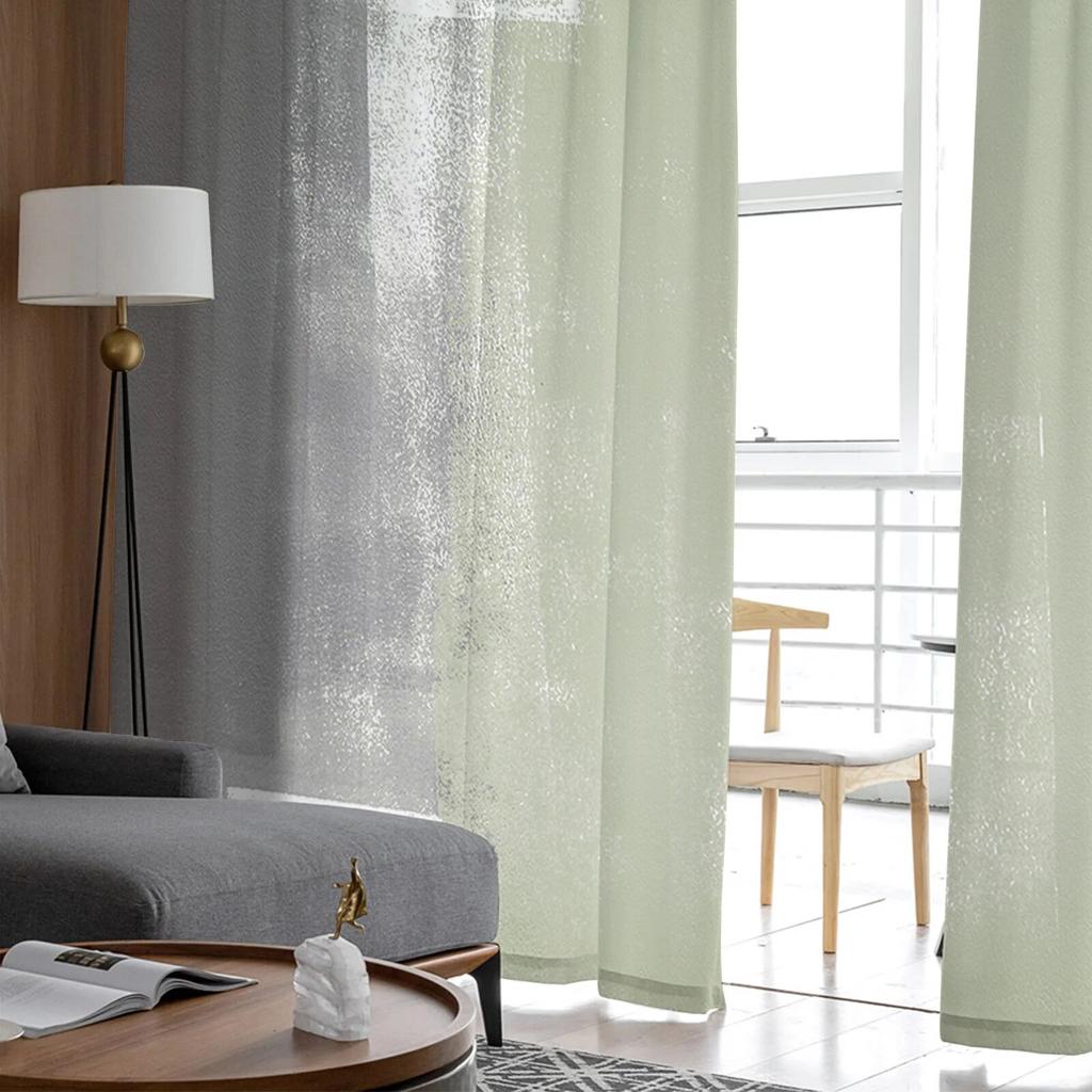 Sage Green Oil Painting Texture Window Tulle Curtains For Living Room Kitchen Home Decor Sheer Voile Curtains 