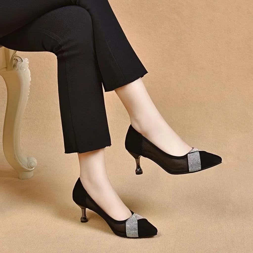 Женские туфли-лодочки осенние черные туфли женские модные кристальные туфли на высоком каблуке платье остроконечные изящные удобные туфли на низком каблуке сексуальные женские туфли на высоком каблуке
