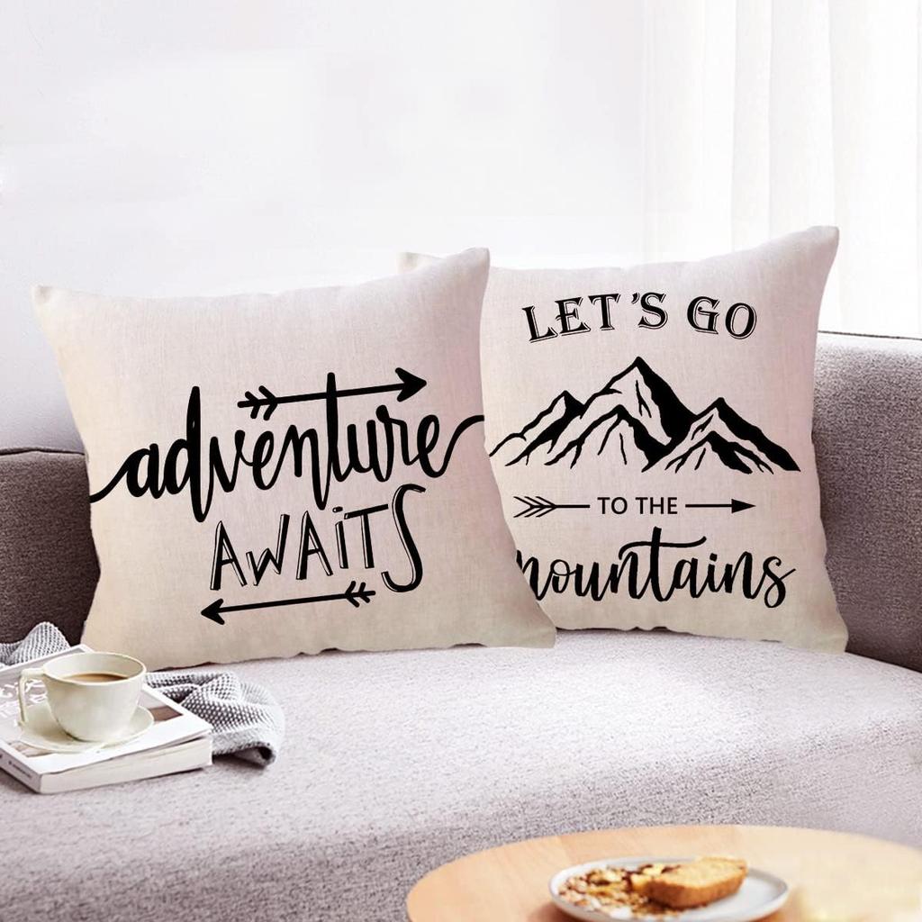 ULOVE LOVE YOURSELF Adventure Awaits Throw Pillow Cover with Arrows Let’s Go to The Mounta Adventure Decor Cushion Covers Cabin/Camper Decorative
