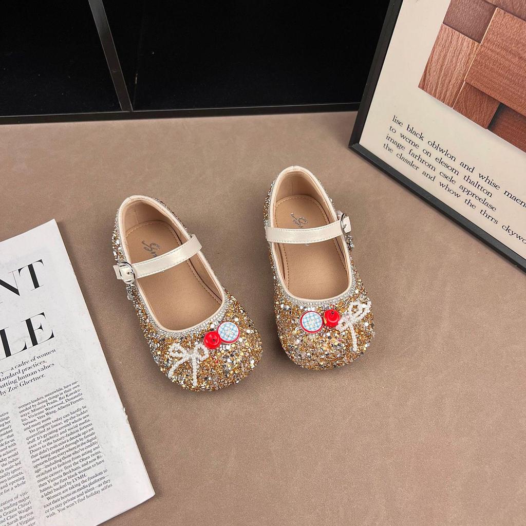Children's Princess Elsa Crystal Shoes: 2026 Spring/Autumn Girls’ Non-Slip Leather Shoes with Soft Soles, Versatile Korean Style