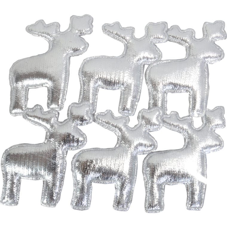Set of 6 Silver Reindeer made of Shiny Material for Sticking