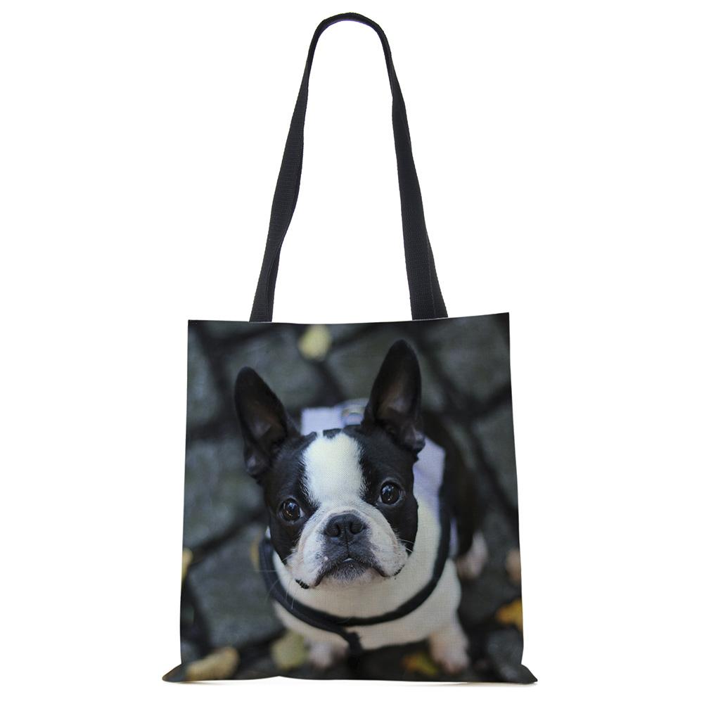 Shopping Bags For Groceries French Bulldog Custom Print Handbag Women Shoulder Cloth Pouch Foldable Girl Large Linen Bag