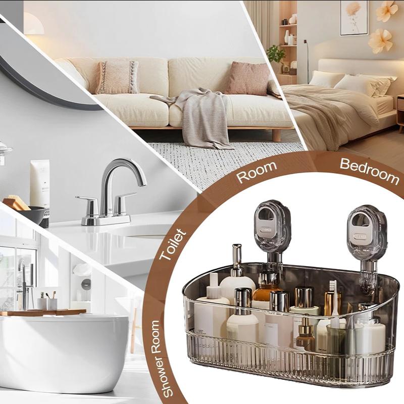 Стеллаж для хранения на присосках, прозрачный золотой, без перфорации, полка-сушилка для ванной комнаты, настенный органайзер