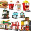 Mini Shop Market Street View Sets Model Building Blocks Hamburger Restaurant Retail Store Creative Architecture Friend Girl City
