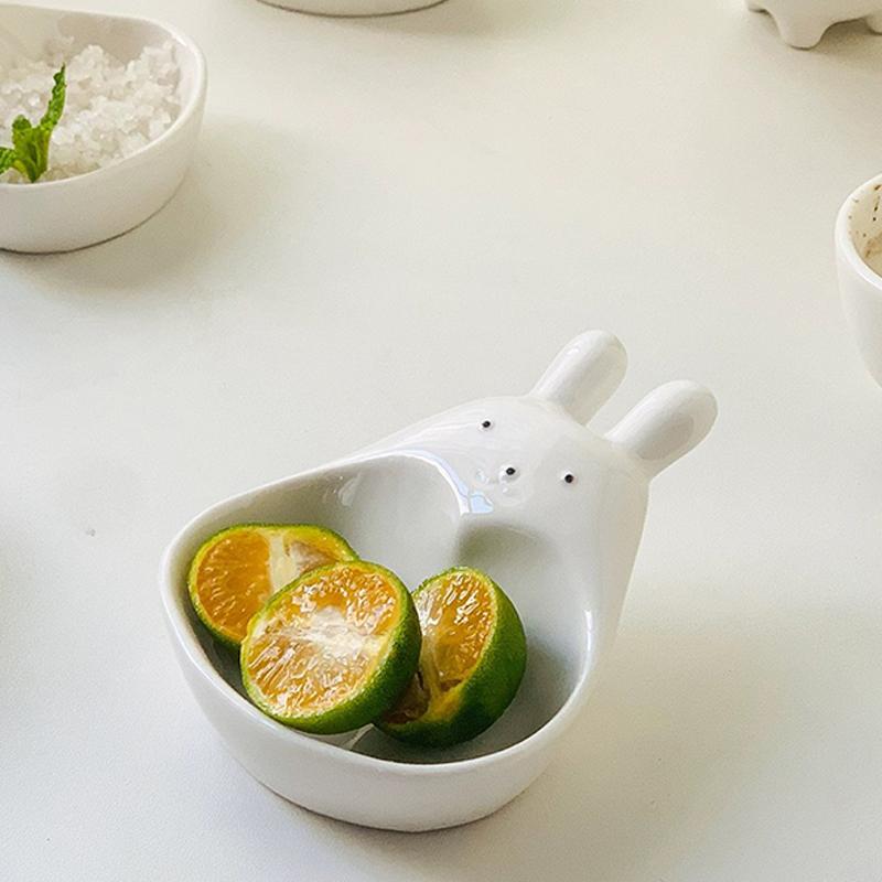 Ceramic Dipping Plate With Handle Sauce Plate Cute Rabbit Cat Seasoning Plate Sushi Dipping Bowl Snack Plate Kitchen Supplies AVE