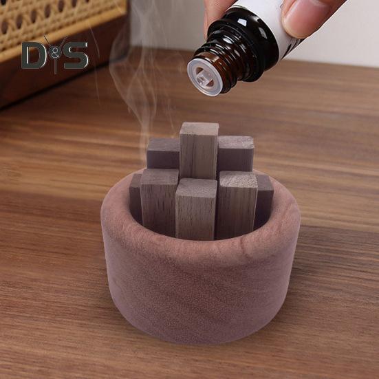 Wooden Aromatherapy Diffuser Round Car Essential Oil Diffuser Natural Wood Stick Fragrance Expanding Base Home Office Desktop Decoration