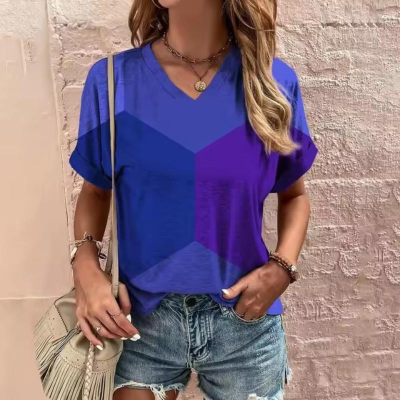Women's T-Shirt Summer V-Neck T Shirt Women Daily Fashion Short Sleeve Casual T-Shirt 3d Print Female Clothes