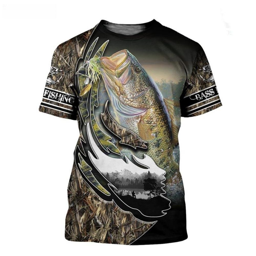 Summer Popular Carp Fishing Full Print T-Shirt for Men Fishing Apparel 3D Catfish Print T-Shirt Short Sleeve Casual Loose Top