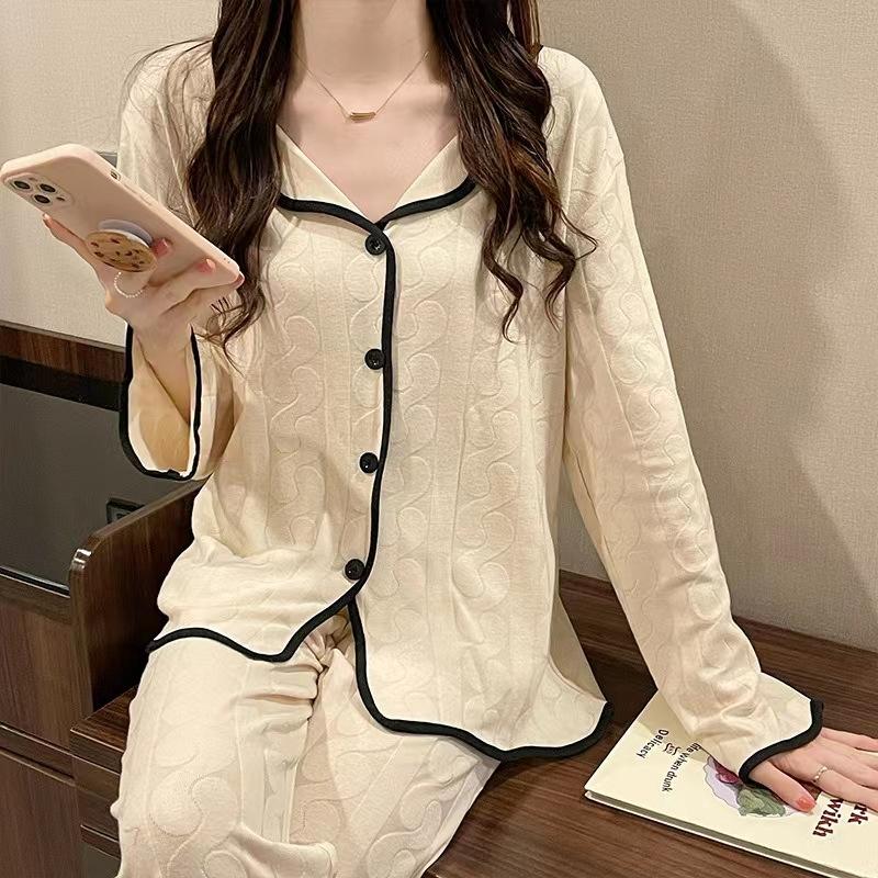 Autumn and Winter Women's Pajamas Home Outfit Girl Spring and Autumn Cardigan Lovely Sweet Girl Student Home Outfit