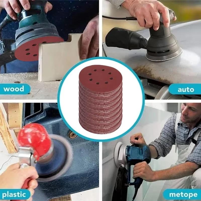 100PCS Assorted Grits Sanding Discs 8 Hole Hook and Loop Adhesive Sandpaper for Home DIY Woodworking Metal Polishing Use