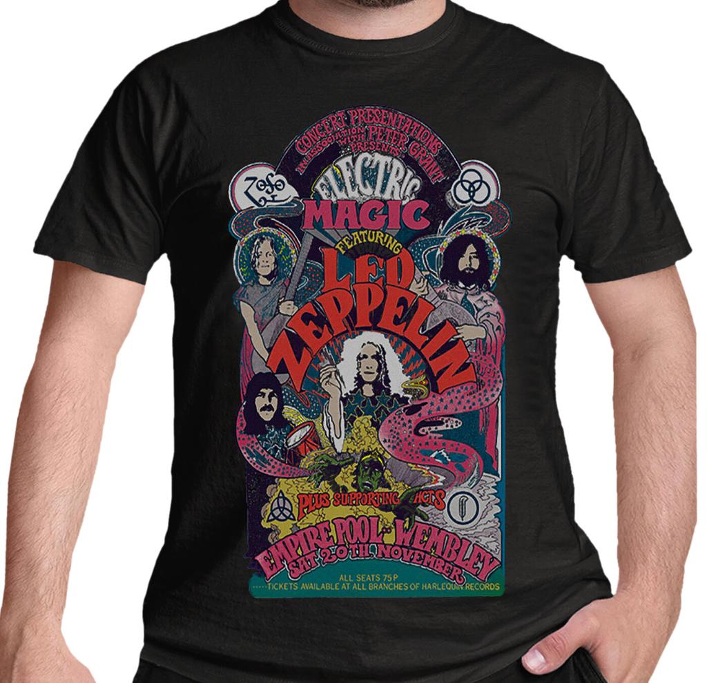 Футболка Led Zeppelin Электрическая магия Рок Цветной логотип Черный Новый