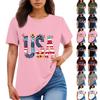 Women's Round Neck Casual Independence Day Printed Short Sleeve T-Shirt Top