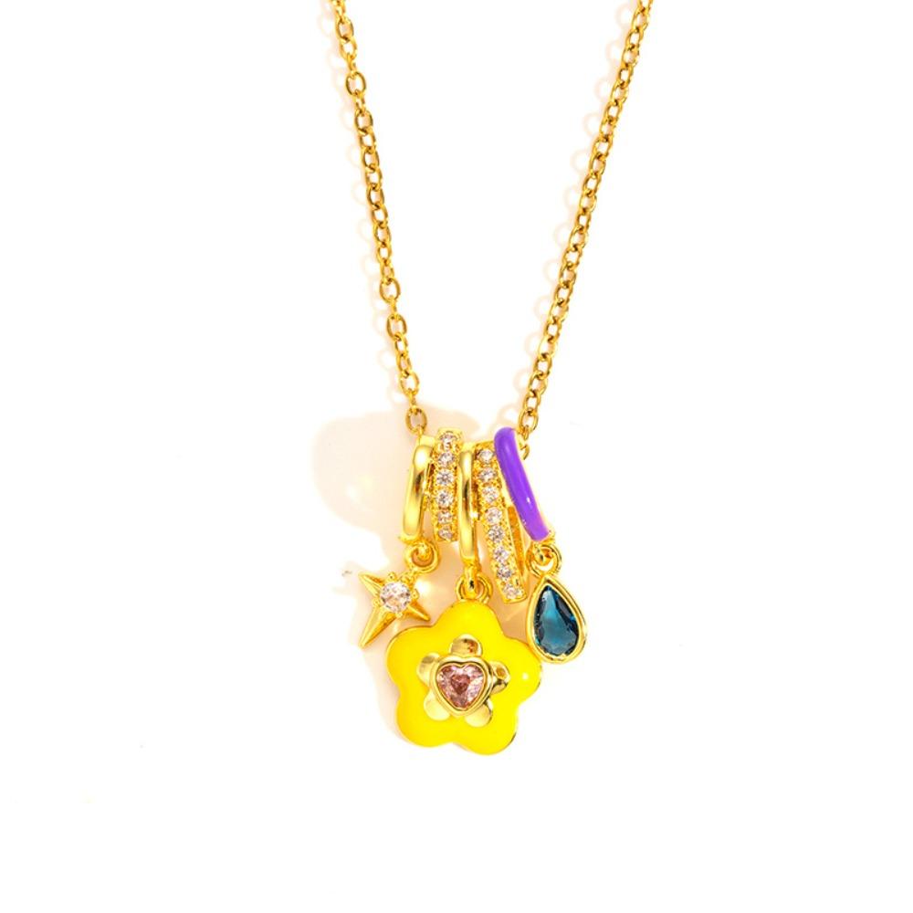 Simple Elegant Flower Zircon Necklace Colorful Enamel Pendant Ice Cream Necklace Valentine's Day