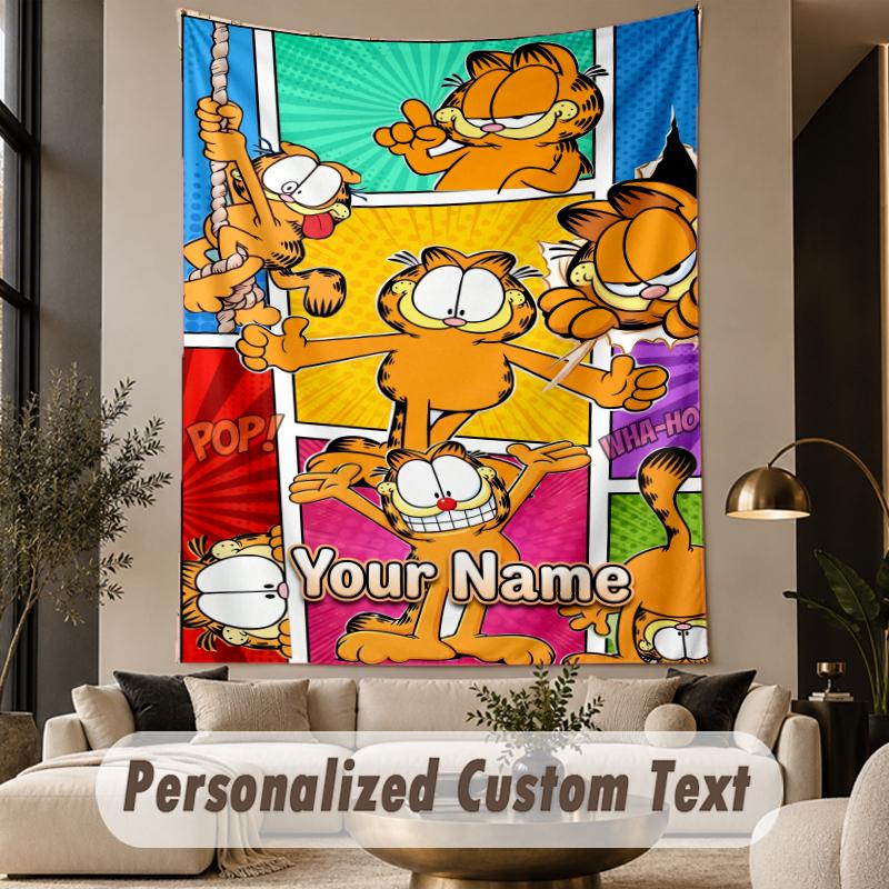 Custom Text Printed Tapestry Garfield Pattern Large Wall Hanging Indoor Room Decor