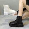 Женские новые зимние короткие ботинки Женские кожаные полусапожки с толстой подошвой Женские нескользящие ботинки для ходьбы Ботинки на шнуровке с молнией женские