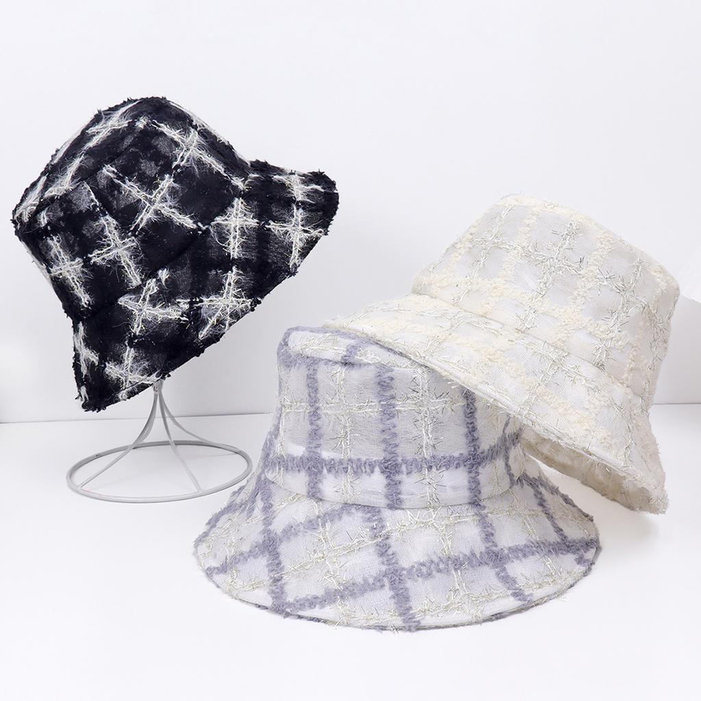 European and American style small fragrant style bright silk plaid bucket hat women's spring summer versatile sunshade basin hat celebrity temperament