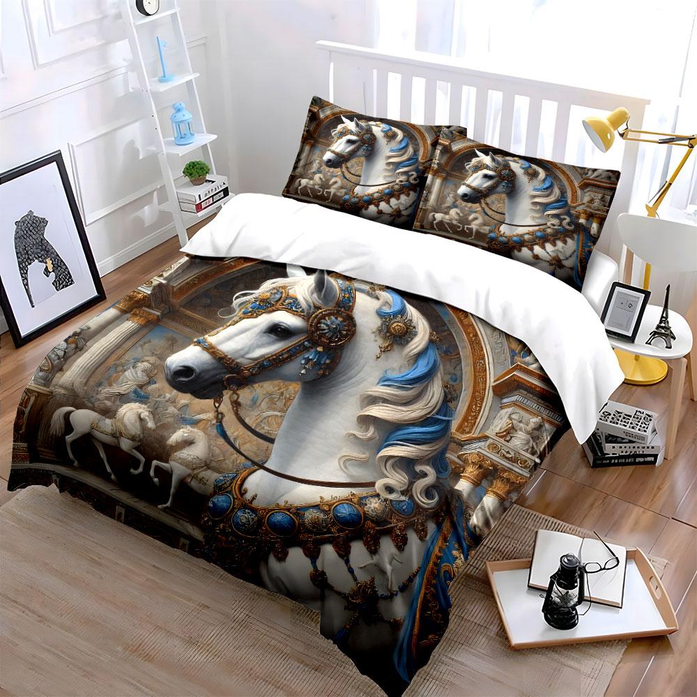 Majestic White Horse Design Bedding Duvet Cover Set (1*Duvet Cover 2*Pillowcases, without duvet insert)