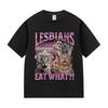 Vintage Lesbians Eat What Funny Cat Meme T Shirts Men Women Aesthetic Fashion Short Sleeve T-shirt Summer Oversized Cotton Tees