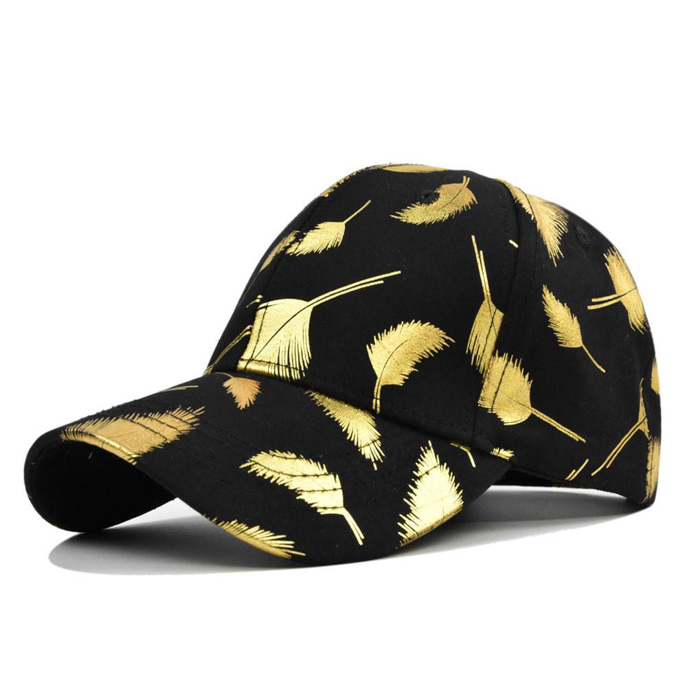 New Gold Leaf Print Baseball Cap Korean Style Gold Foil Baseball Cap Student Duck Tongue Cap Round Top Sun Hat Wholesale