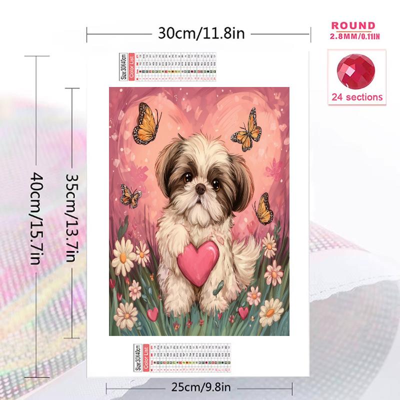 Heart and Shih Tzu Pattern 3pcs 100% Round Full Drill 5D DIY Diamond Painting Embroidery Cross Stitch Rhinestone Décor