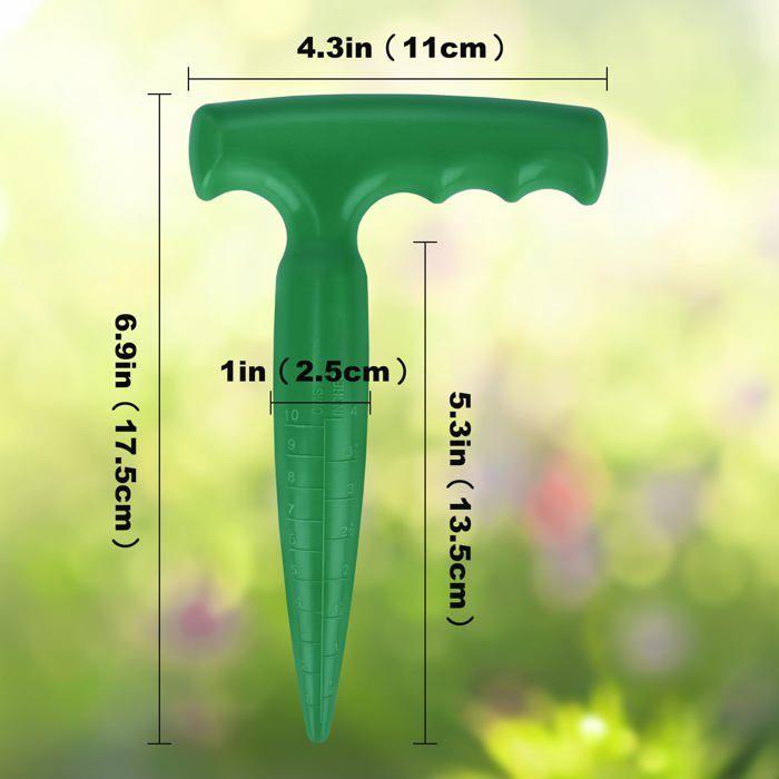 Plantoir à bulbes jardinière vert avec poignée T et échelle de mesure - plantation précise