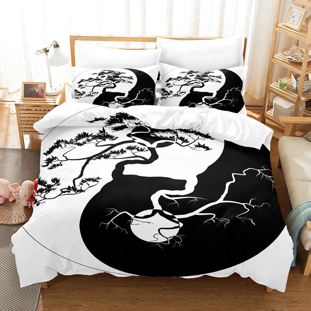 3D комплект постельного белья в китайском стиле Инь Ян, двухуровневый пуховый пододеяльник, 2/3 шт. EU135 * 200, односпальная или двуспальная кровать, мягкий домашний текстиль с принтом тай-чи
