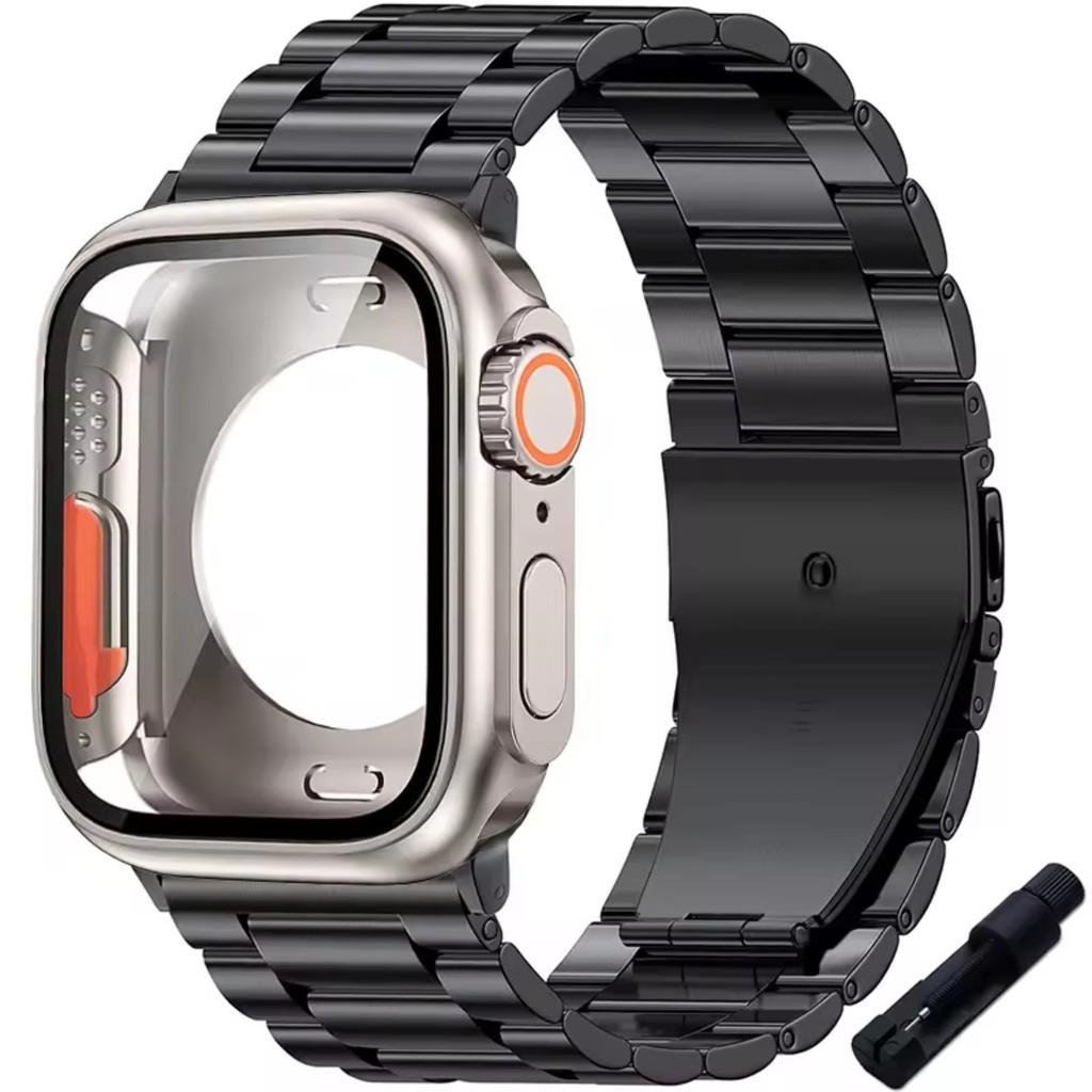 Стеклянный корпус + Металлический ремешок из нержавеющей стали для Apple Watch S11 S10 42 мм 46 мм 45 мм 44 мм 41 мм 40 мм iWatch Серии 11 10 9 8 7 6 5 4 se