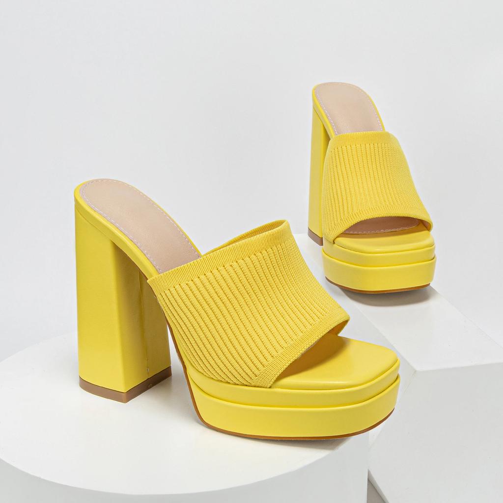 Мода Летняя Мода Водонепроницаемая Платформа Открытый Носок Вязаные Удобные Сексуальные Женские Шлепанцы на Высоком Каблуке Вечерние Свадебные Туфли