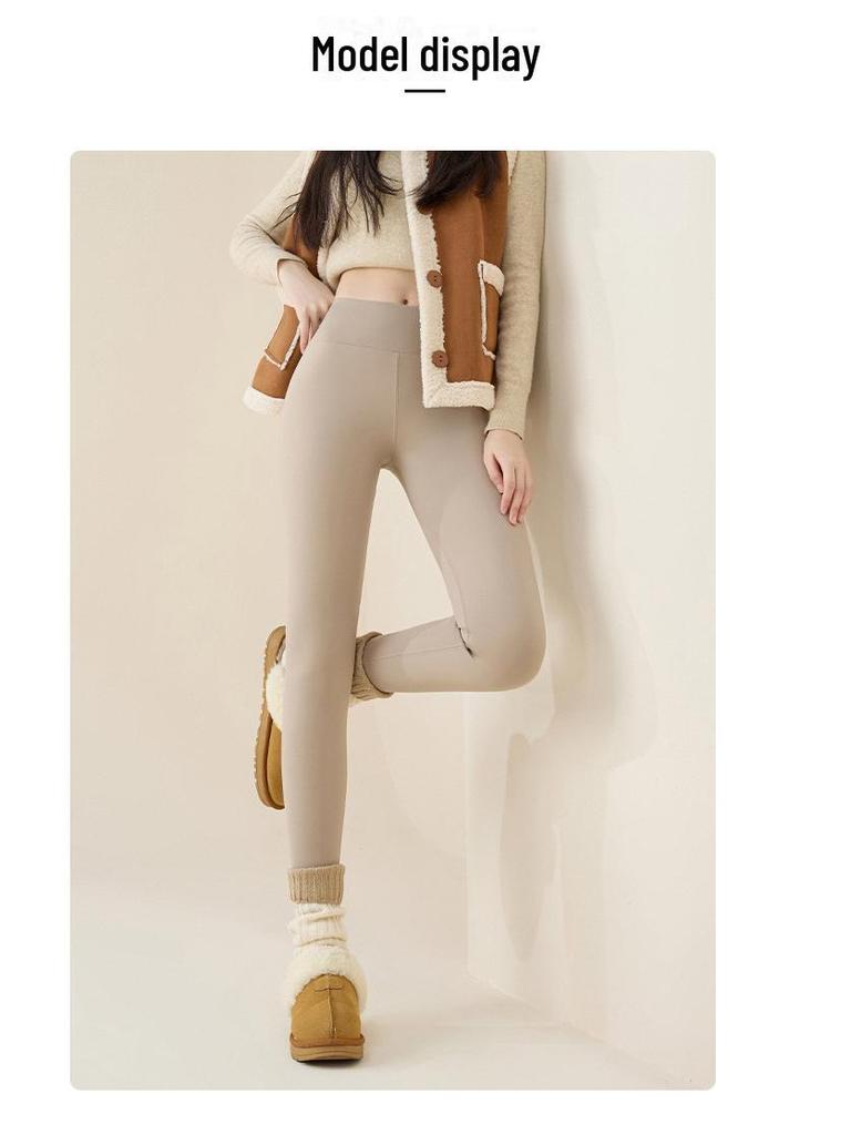 Женские плюшевые леггинсы: Утепленные брюки из овчины и хлопка 2024 года на осень и зиму.