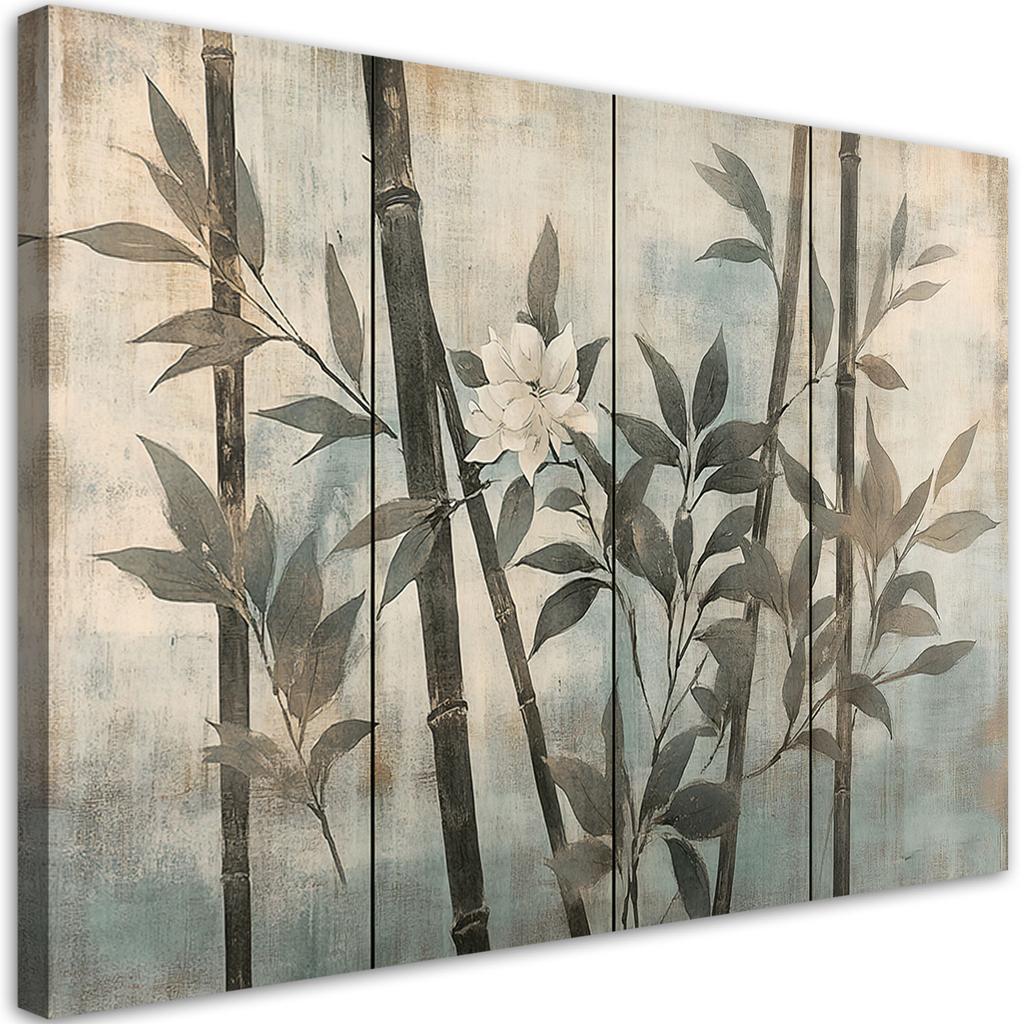 Canvas Print, Bamboo Stems On Pastel Background