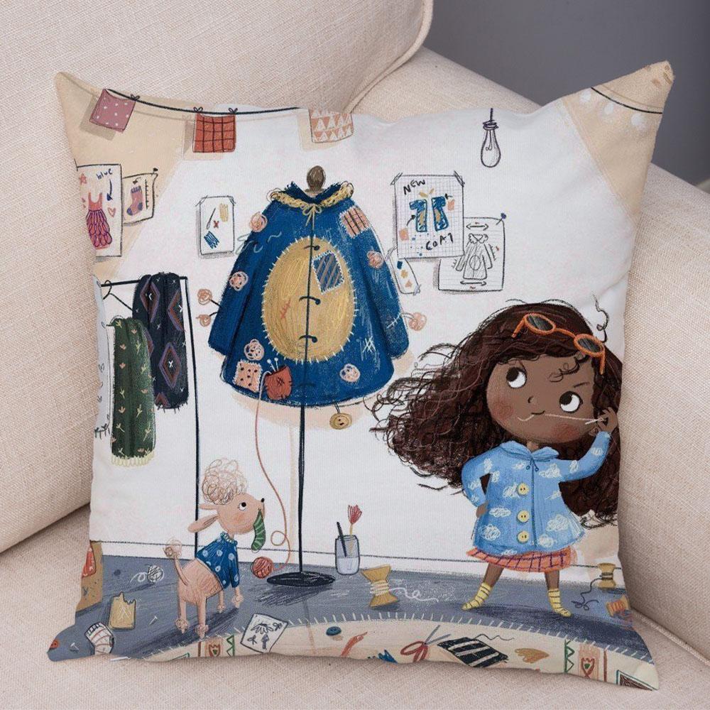 Super Soft Plush Pillow Case for Sofa Home Watercolor Cartoon Girl Cushion Cover Decor Fairy Tale World Lovely Child Pillowcase