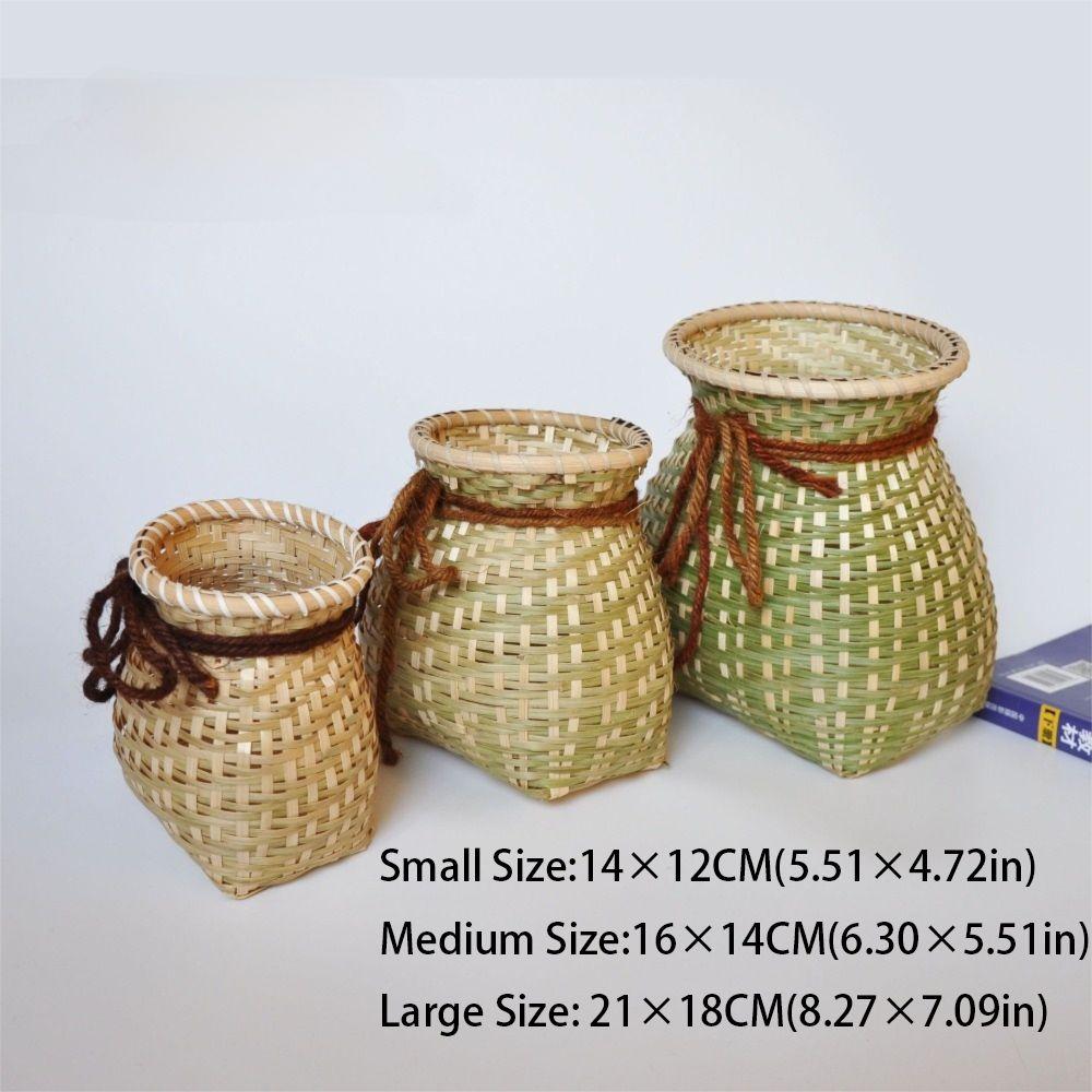 Lightweight Bamboo-woven Baskets Round Handmade Woven Storage Container  Farmhouse