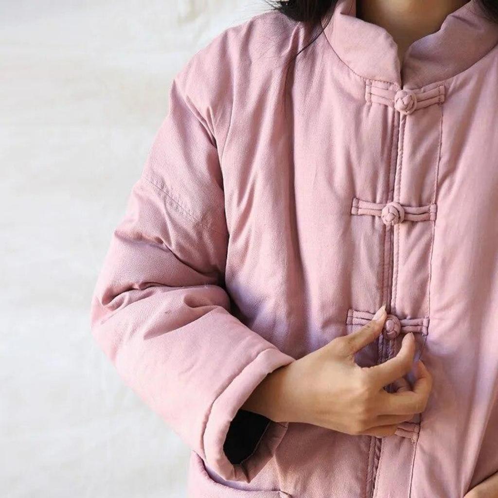 Женские парки в китайском стиле с длинными рукавами и пуговицами, однотонные пальто с карманами, зимние винтажные пальто