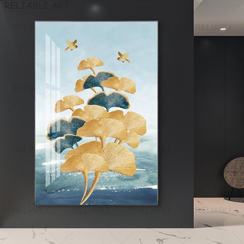 Абстрактные красочные принты с листьями гинкго билоба, современная картина на холсте, HD настенный художественный постер для гостиной, галереи, украшение для дома