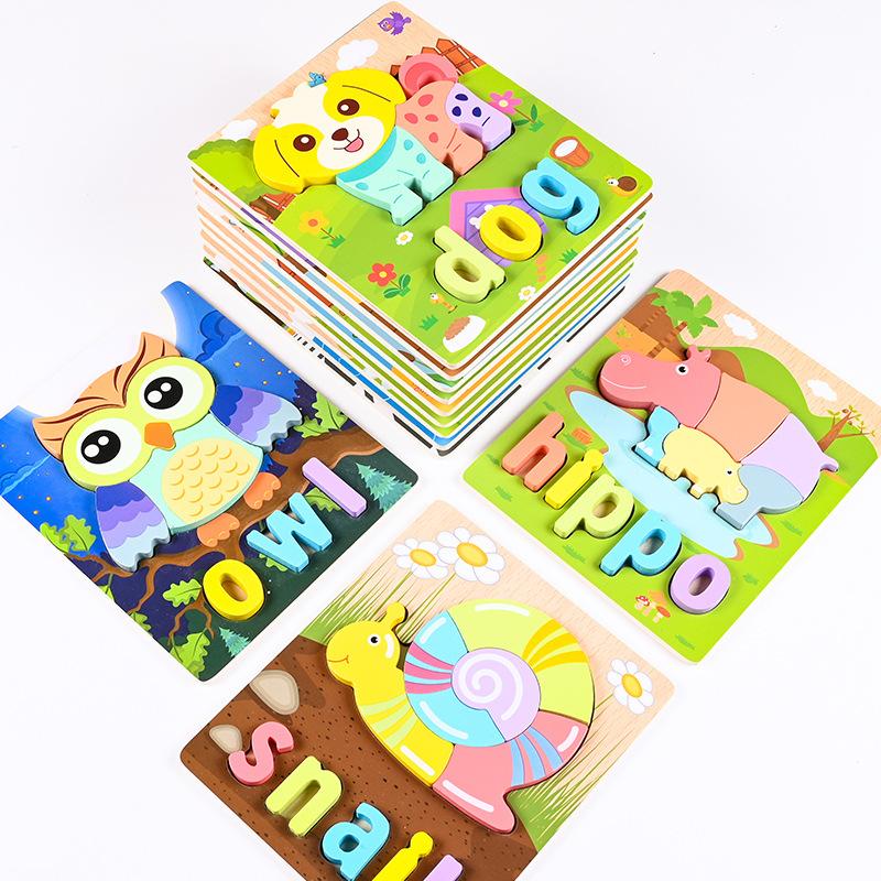 2021 New Toddler Wooden Educational Toys Children 3D Jigsaw Puzzle Baby Cognitive Alphanumeric Animal Insect Puzzle Toys