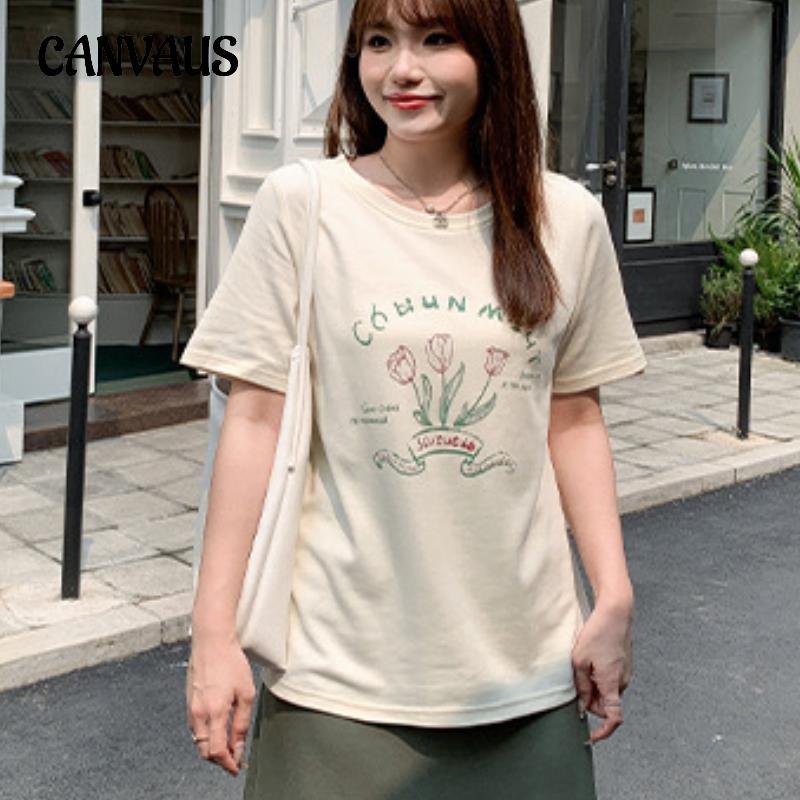 Summer Women's T-shirt Tulip Printed Plus Size Round Neck Positive Shoulder Short Sleeve Top