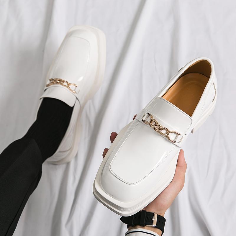 Fashion Men Thick Soled Slip-on Shoes Formal Dress Shoe Masculino Leather Genuine Elegant Suit Shoes Men's Casual Office Loafers