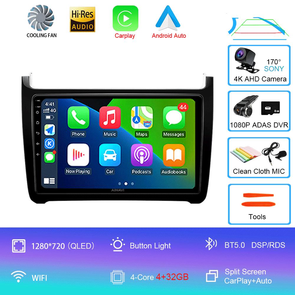 Автомобильное радио Android 14 Carplay 4G+Wifi для Volkswagen VW polo 5 sedan 2008-2020 Мультимедийный плеер Стерео GPS 2 Din DVD Головное устройство