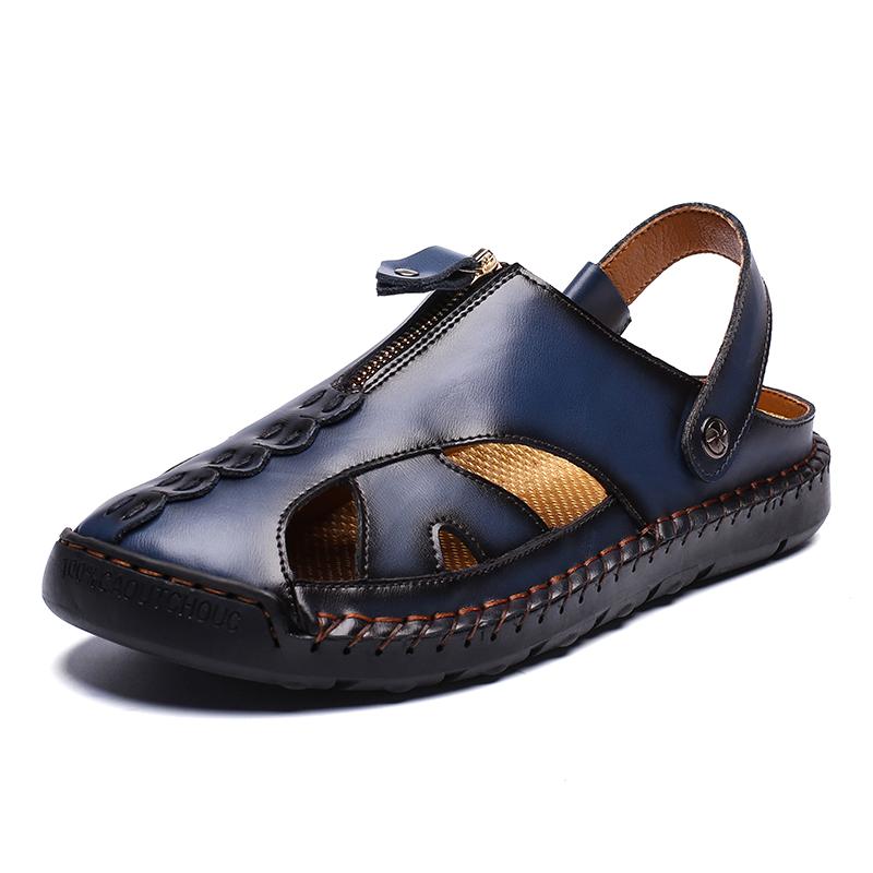 Fashion Black Leather Men Casual Shoes High Quality Slip On Sandals Comfort Breathable Loafers for Men's Shoes Moccasins Beach Slippers