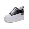 100% Genuine Leather Shoes Women Fashion Sneakers Brand Ladies Flat Platform Height Increasing 8cm Black White Shoes