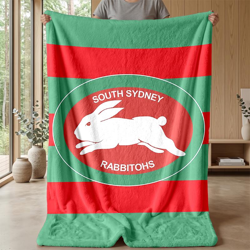 South Sydney RabbitPrinted Flannel Blanket Cozy Skin-Friendly Warm Throw for Couch Bed Indoor Daily Use