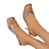 Fashion Golden Sexy Low Heel Sandals with Ribbon Combination Slippers, Fashionable and Elegant Party High Heels, Summer Women's Sandals