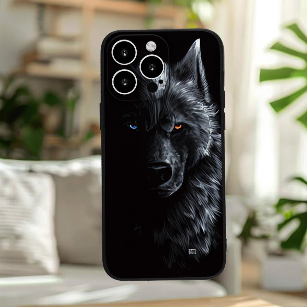 Черный чехол для телефона с рисунком волка, подходящий для iPhone 17 16 15 14 13 12 11 Pro/Max/Plus, противоударная задняя крышка