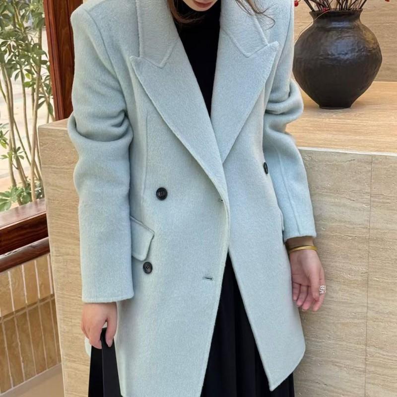 Womens Wool Blend Double-Sided Tailored Coat Mid-Length Single-Breasted Slim Fit Korean Style Winter Outerwear