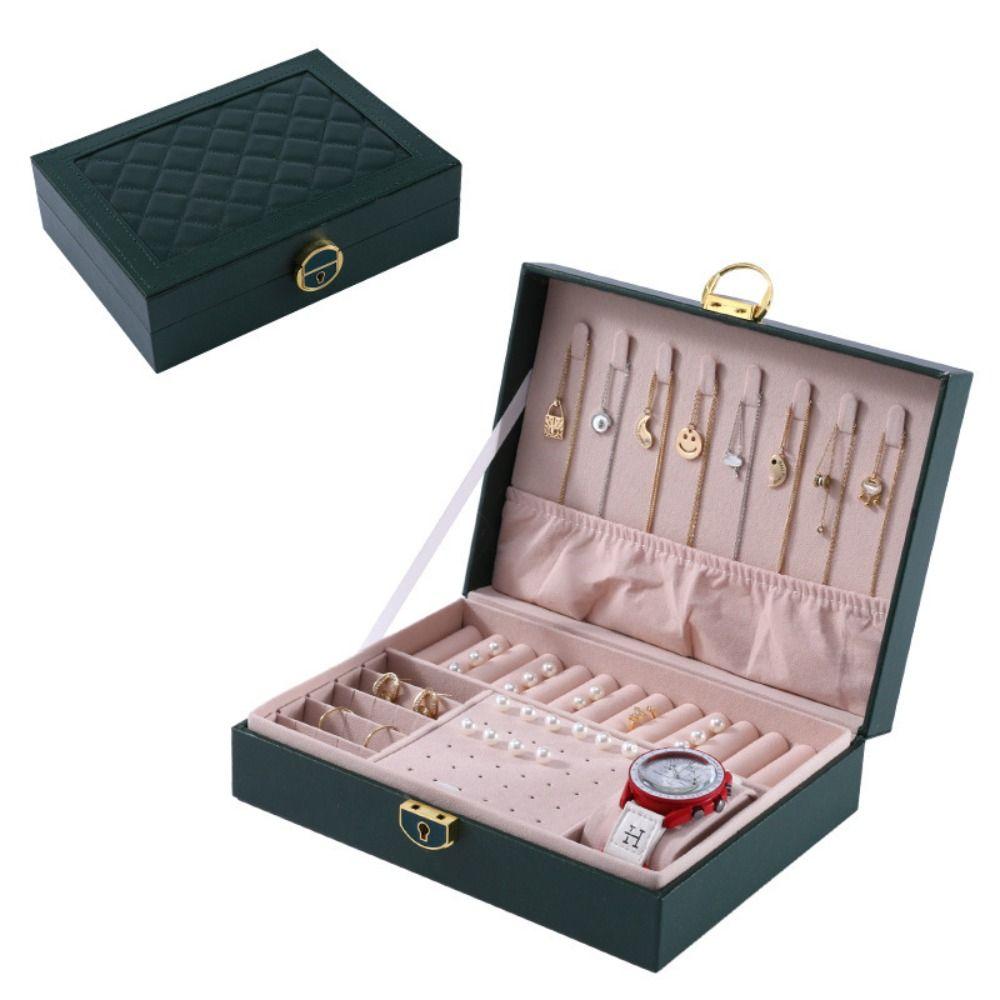 Lockable Storage Box Leather Jewelry Packaging Box Multi-function Double Layer Jewelry Box  Travel